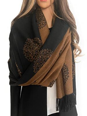 Cashmere Tree Life Reversible Scarf - Black, 200cm