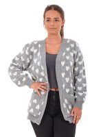 Ladies Heart Knitted Cardigan with Pockets, S to 3XL