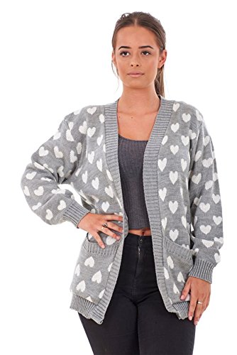 Ladies Heart Knitted Cardigan with Pockets, S to 3XL