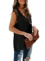 Aokosor Women's V Neck Lace Sleeveless Summer Tank