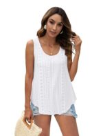 Aokosor Ladies Sleeveless Eyelet Embroidery Top