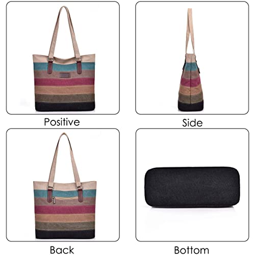 CHEREEKI Striped Canvas Tote Bag (Multicolor)