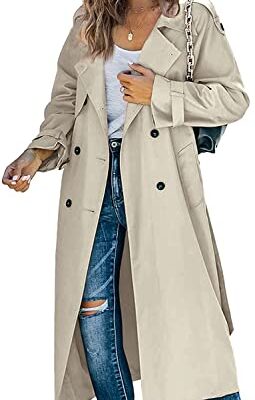 Women's Casual Windproof Trench Coat with Belt, S-2XL