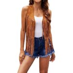 YILEEGOO Women Tassel Fringe Vest 70s Hippie Faux Suede