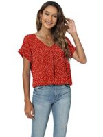 Yommay Women's V Neck Chiffon Short Sleeve Blouse