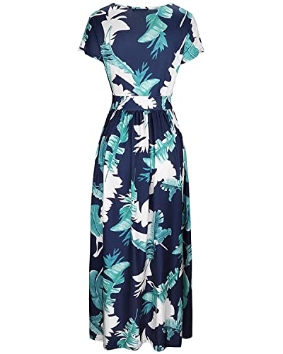 OUGES Women's Maxi Dress V Neck Short/Long Sleeve with Pockets