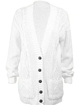 LUXE DIVA Womens Long Sleeve Cable Knit Cardigan UK 8-26
