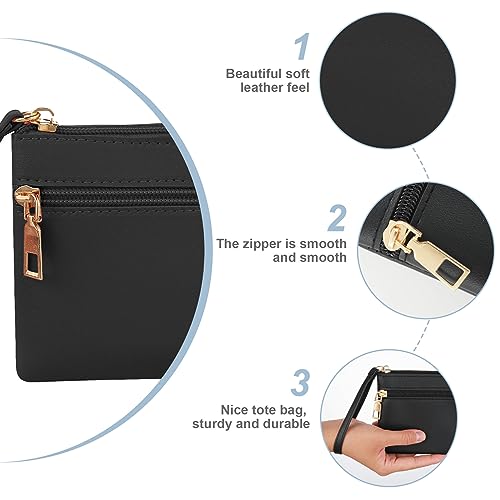 TIESOME Women's Leather Double Zipper Wristlet Wallet