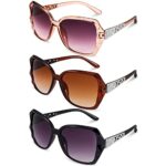 FRIUSATE 3 Pcs Women’s Vintage UV400 Oversized Sunglasses