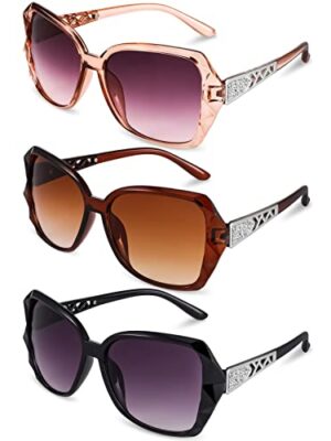 FRIUSATE 3 Pcs Women’s Vintage UV400 Oversized Sunglasses