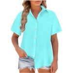 Women’s Linen Button Down Short Sleeve Blouse S-5XL