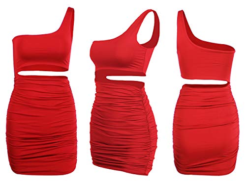Zesoyne Womens Sexy 1 Shoulder Sleeveless Mini Dress