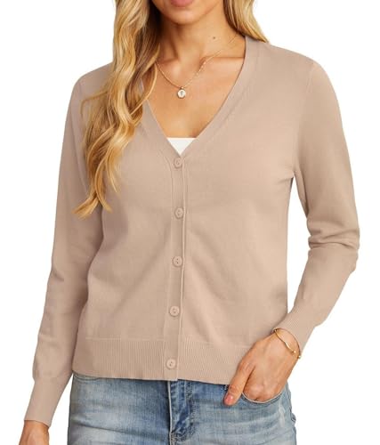 GRECERELLE Women's Lightweight V-Neck Cardigan Jumper