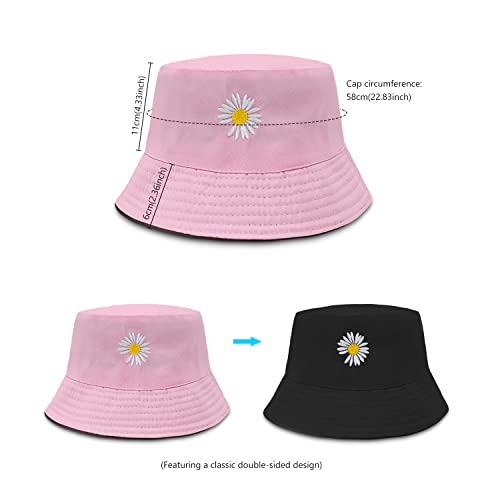 CHEERYMAGIC Daisy Embroidery Double-Side Bucket Hat