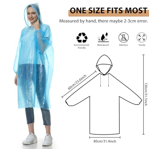 10-Pack Disposable Rain Ponchos with Hood, Transparent