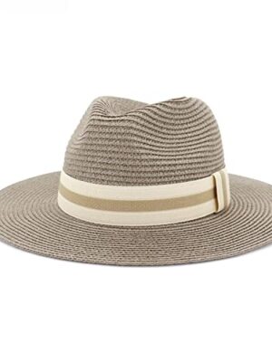 SIGOYI Unisex Panama Straw Hat with Striped Band