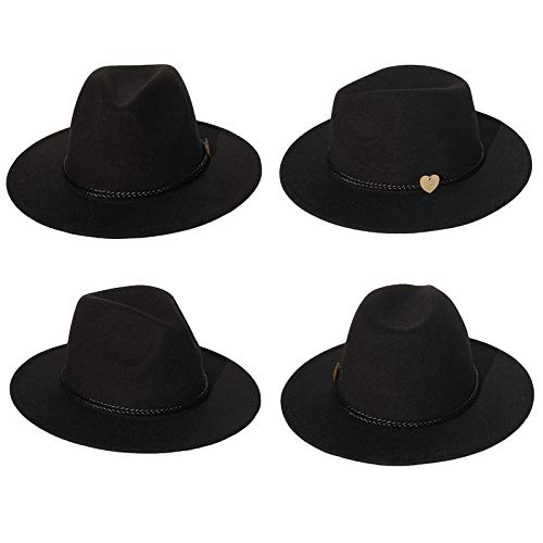 JK Home Wide Brim Fedora Hat - Felt Panama Cap - 2pcs