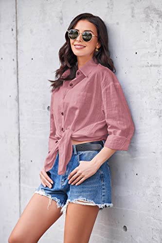 HOTOUCH Women Cotton Long Sleeve V-Neck Blouse S-XXL