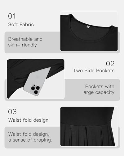 AUSELILY Women's Short Sleeve Pleated Casual Dress, Knee Length