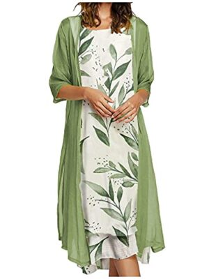 Women's Casual Floral Print Chiffon Dress Set, Plus Size