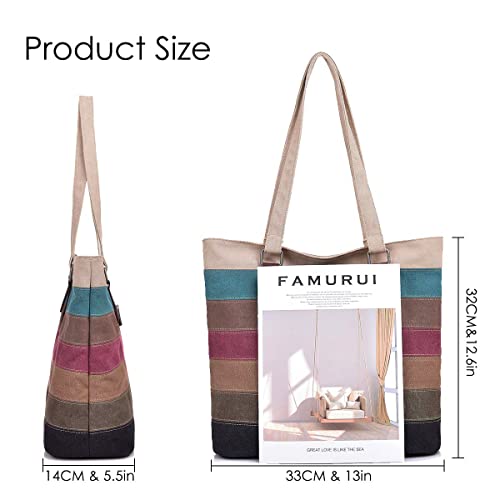 CHEREEKI Striped Canvas Tote Bag (Multicolor)