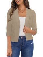 ASUOAgio Women's 3/4 Sleeve Cropped Cardigan Shrug S-XL