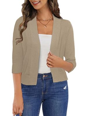ASUOAgio Women's 3/4 Sleeve Cropped Cardigan Shrug S-XL