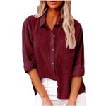 AMhomely Women's Floral Long Sleeve Blouse, Lapel Neck