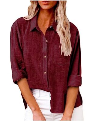 AMhomely Women's Floral Long Sleeve Blouse, Lapel Neck