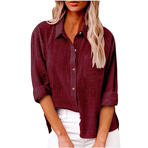 AMhomely Women's Floral Long Sleeve Blouse, Lapel Neck