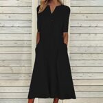 AMhomely Summer V-Neck Button Dress with Pockets