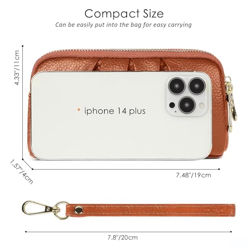 Genuine Leather Ruched Wristlet Wallet with Strap