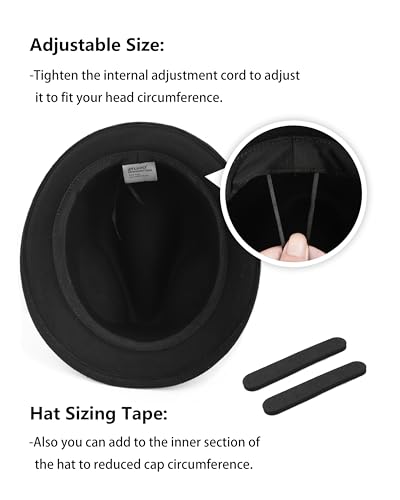 Zylioo S-XXL Felt Trilby Fedora, Large Short Brim Hat