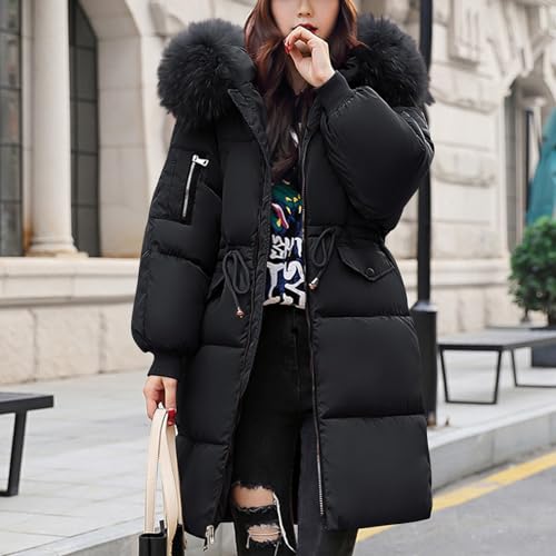 Women's Mid-length Down Puffer Coat with Fur Hood, UK 10-18