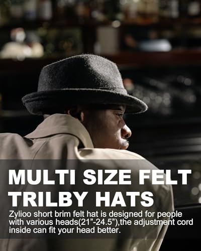 Zylioo S-XXL Felt Trilby Fedora, Large Short Brim Hat