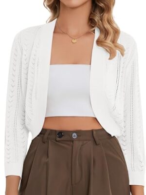 YADIFEN Summer 3/4 Sleeve Lightweight Cropped Cardigan