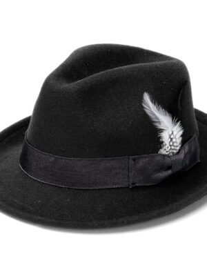 Geebuzz Classic Short Brim Fedora Hat with Feathers