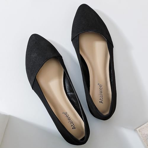 Ataiwee Women's Wide Suede Pointed-Toe Ballet Flats