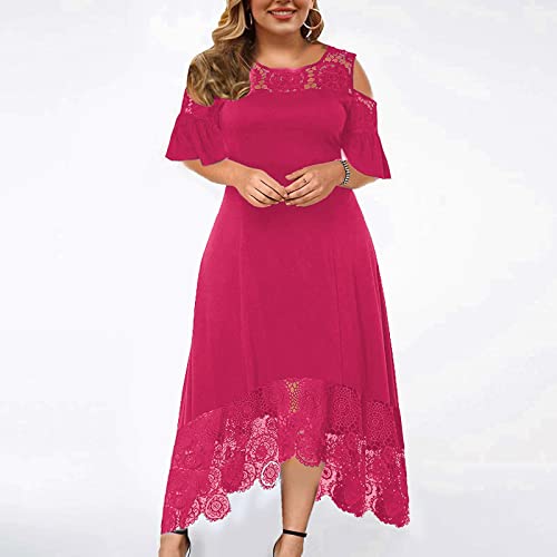 AMhomely Plus Size Lace Cold Shoulder Maxi Dress