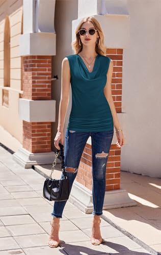 Zeagoo Women's Cowl Neck Sleeveless V-Neck Blouse S-XXL