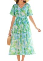 GRACE KARIN Women's Floral V-Neck Short Sleeve Dress