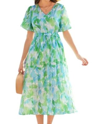 GRACE KARIN Women's Floral V-Neck Short Sleeve Dress