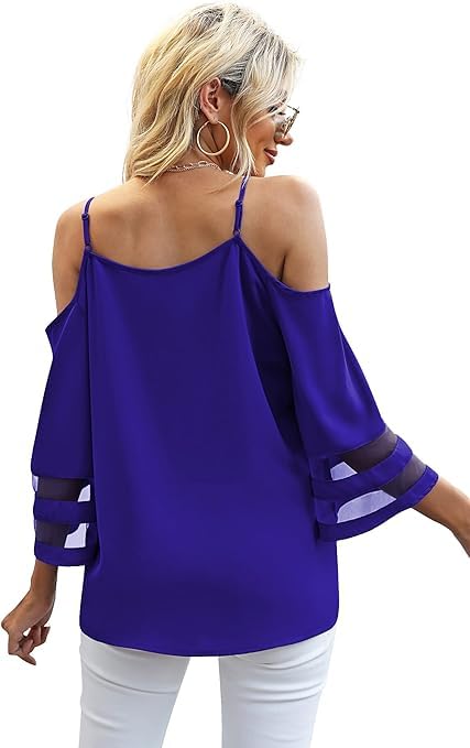 BEIGAI Women's Summer Cold Shoulder Loose Fit Blouse