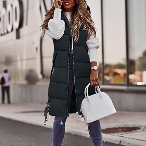 SHOBDW Women's Long Hooded Quilted Winter Vest Coat