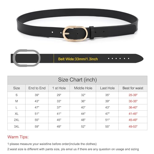 XZQTIVE 3 Pack Women's Leather Belts with Golden Buckle