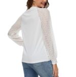 WUDODO Women's Long-Sleeved Lace Top, Round Neck, Elegant