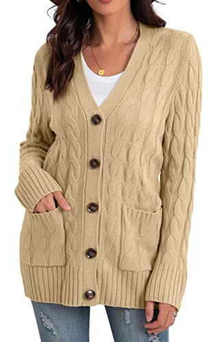 GRECERELLE Women's Long Chunky Knit Cardigan with Pockets