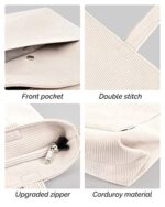 Prite Corduroy Tote Bag for Women with Zipper-Beige