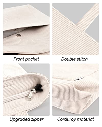 Prite Corduroy Tote Bag for Women with Zipper-Beige