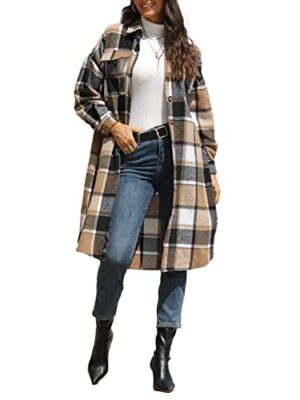 Sukany Women's Casual Wool Blend Plaid Shirt Jacket